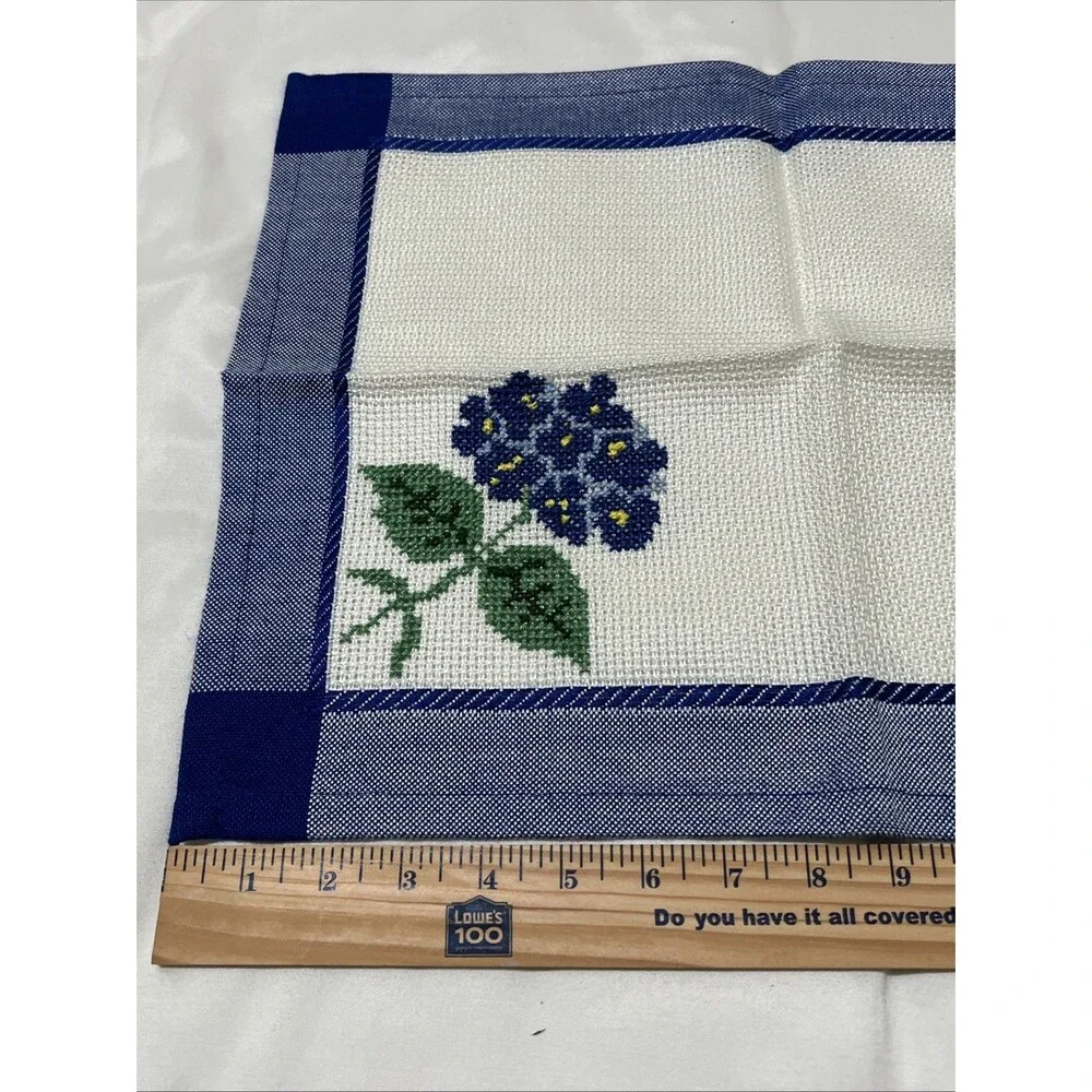Needlepoint Unframed Flower Blue Art Finished PORTUGAL Dresser Scarf 18x13